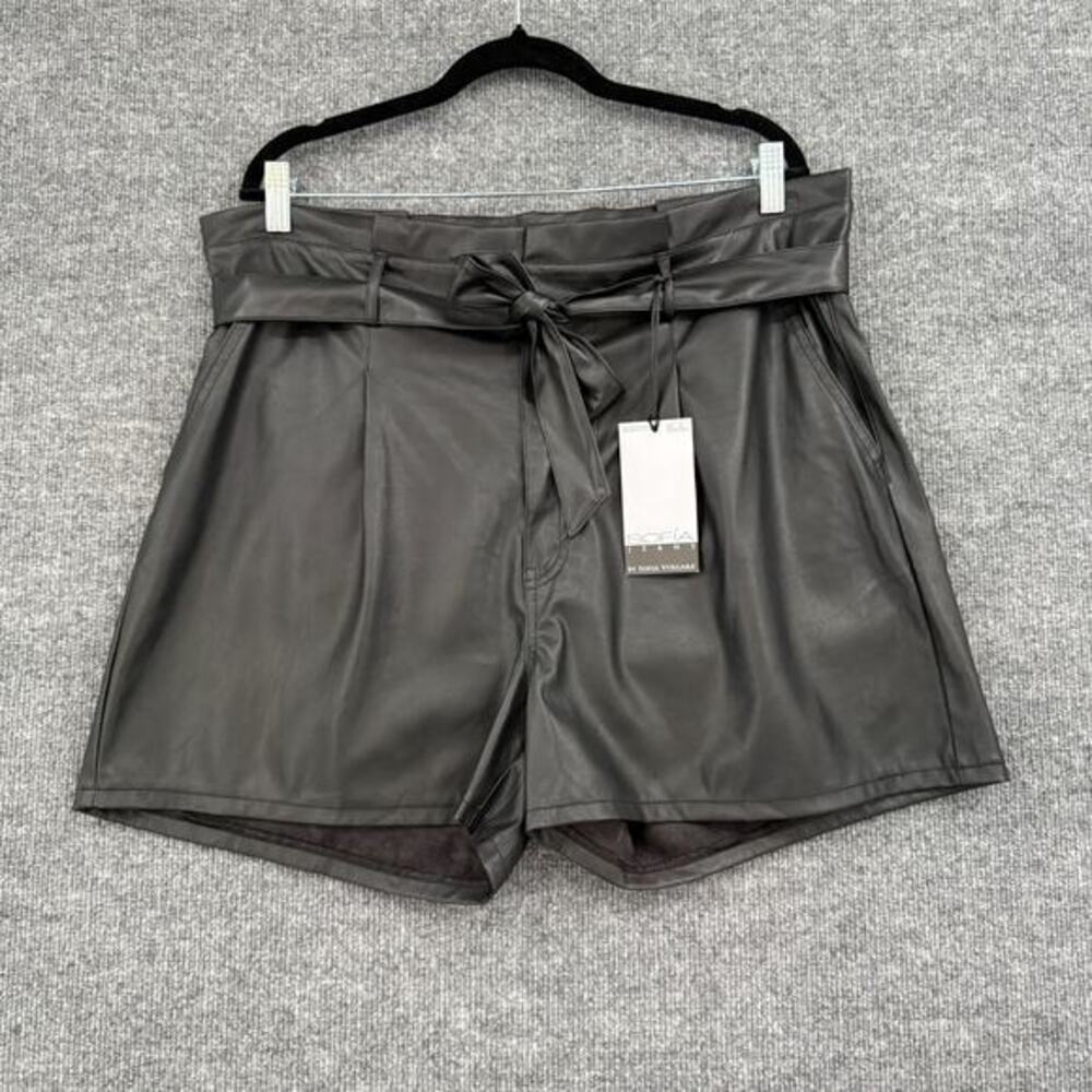 Sofia Vergara Womens Faux Leather Paperbag Shorts Sz 18 Black Belted Dressy NWT